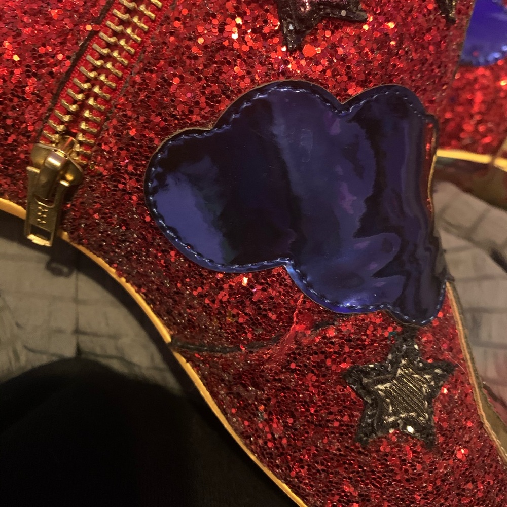Women's Red Glitter Star & Cloud Ankle Boots With Original Box - Picture 7 of 16
